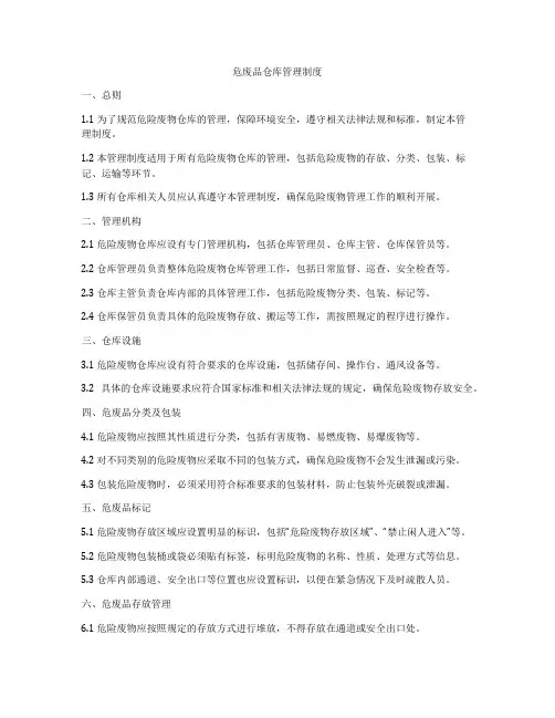 危废品仓库管理制度