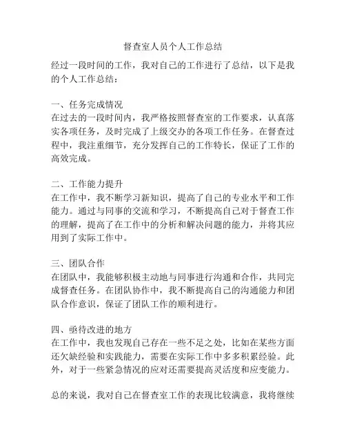 督查室人员个人工作总结