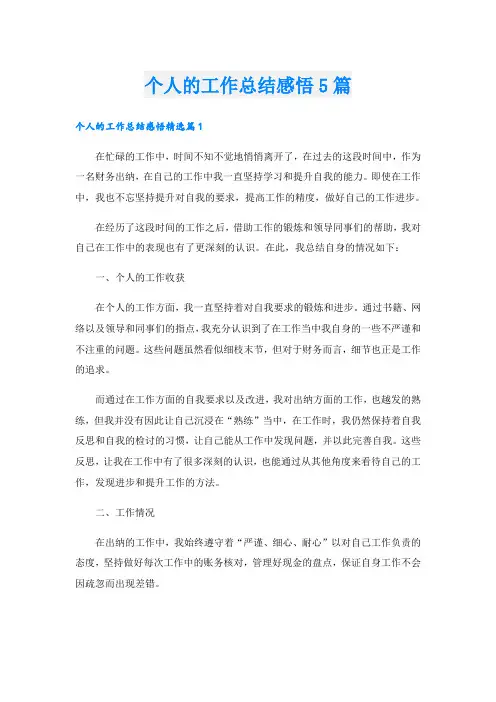 个人的工作总结感悟5篇