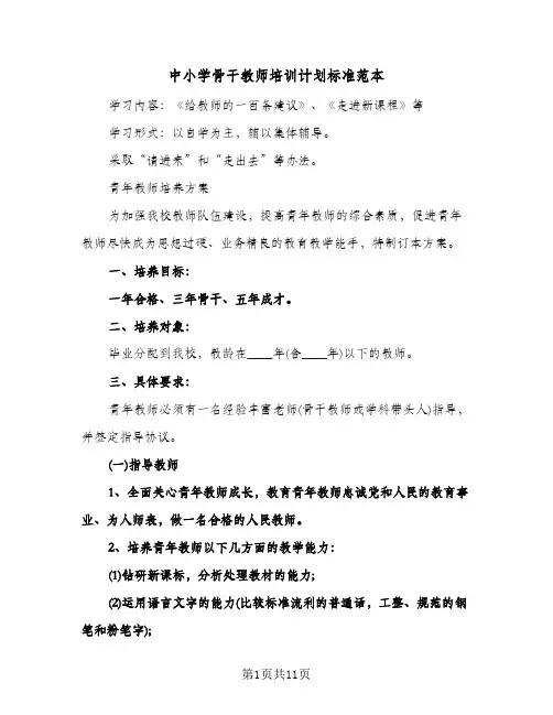 中小学骨干教师培训计划标准范本(三篇)