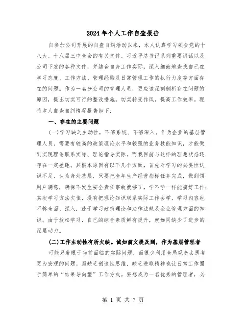 2024年个人工作自查报告(三篇)