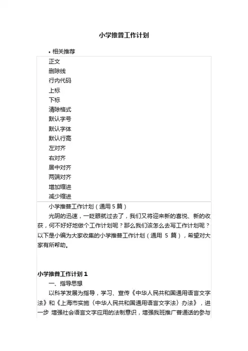 小学推普工作计划