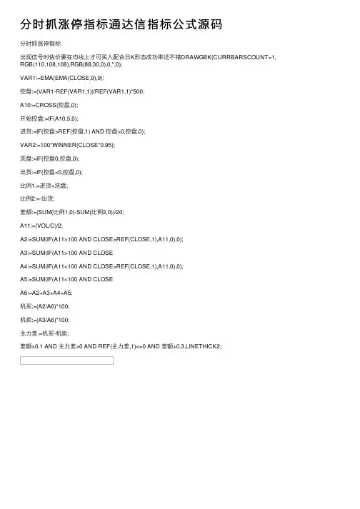分时抓涨停指标通达信指标公式源码