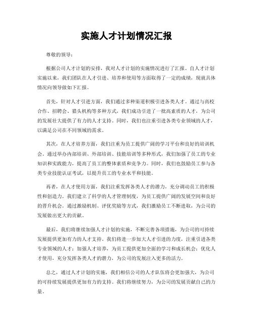 实施人才计划情况汇报
