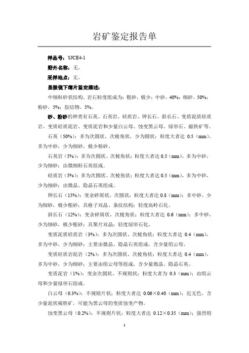 岩矿鉴定报告单