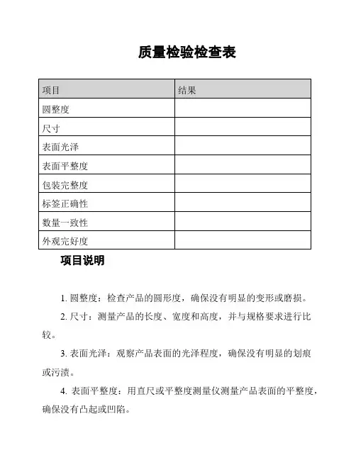质量检验检查表
