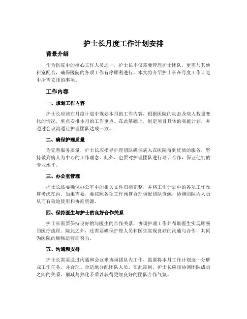 护士长月度工作计划安排