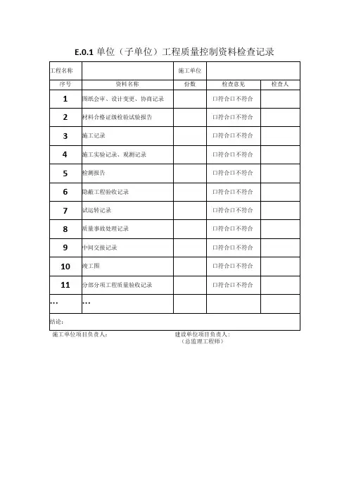 质量控制资料检查记录
