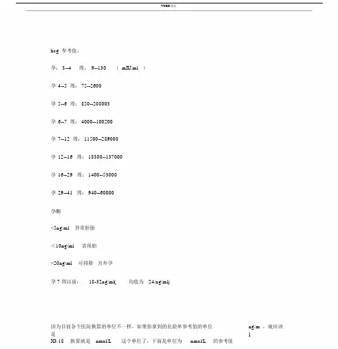 各个阶段孕酮和hcg的正常值对照表.docx