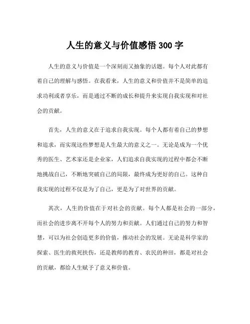 人生的意义与价值感悟300字