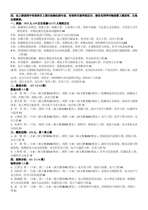2012级硕士公共课上课说明(带人数)