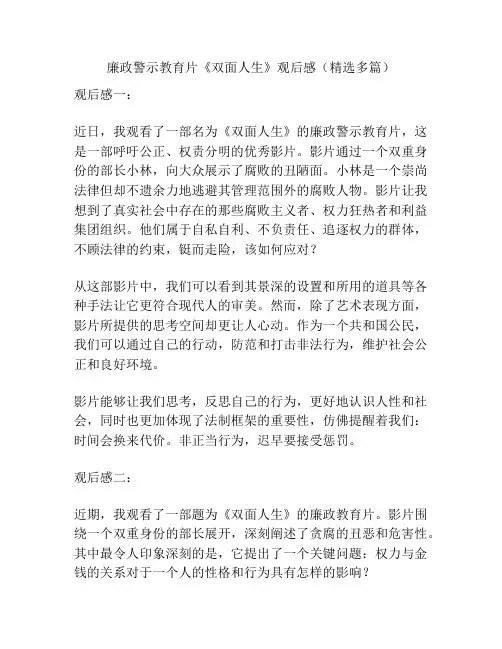 廉政警示教育片《双面人生》观后感(精选多篇)