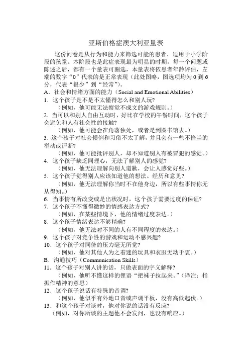 亚斯伯格症澳大利亚量表