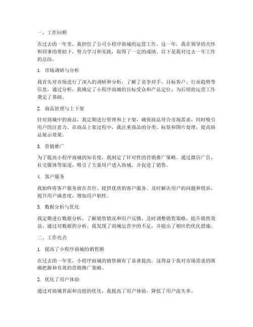 小程序商城个人工作总结