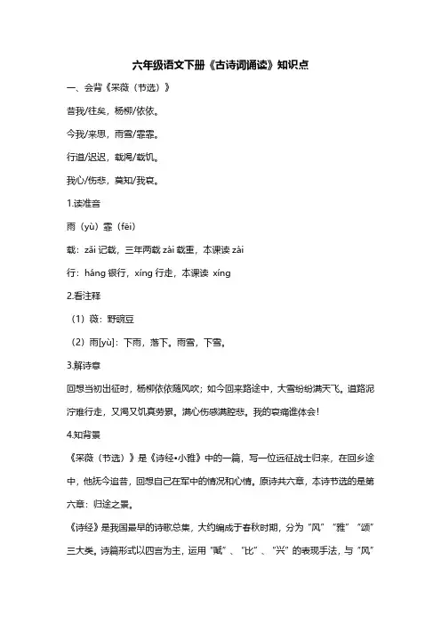 六年级语文下册《古诗词诵读》知识点