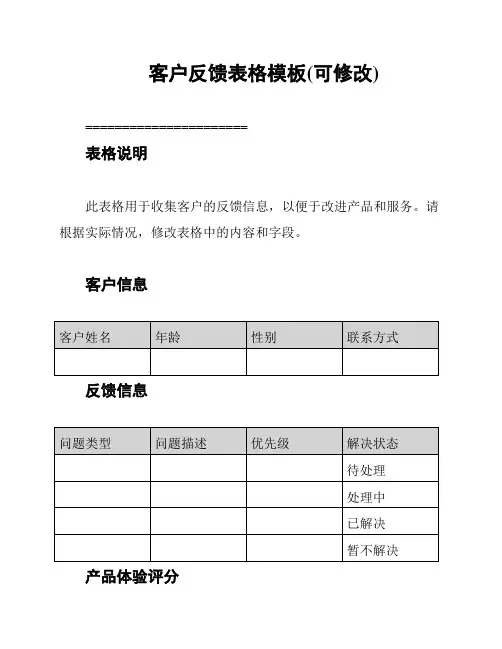 客户反馈表格模板(可修改)