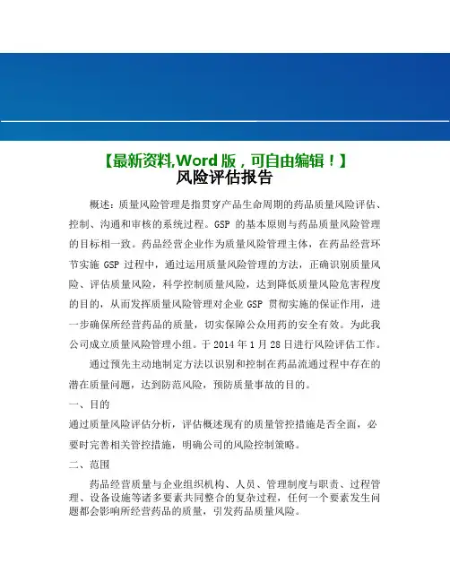 风险评估报告总结归纳