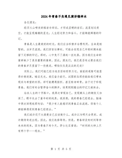 2024年青春不负遇见演讲稿样本（三篇）