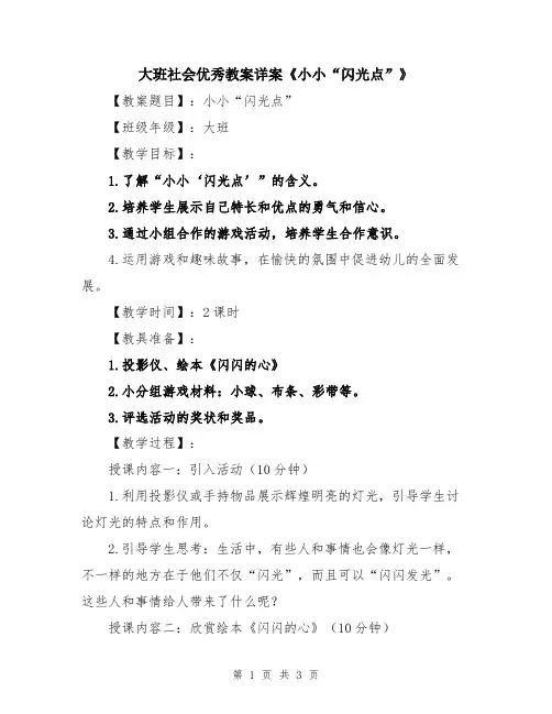 大班社会优秀教案详案《小小“闪光点”》
