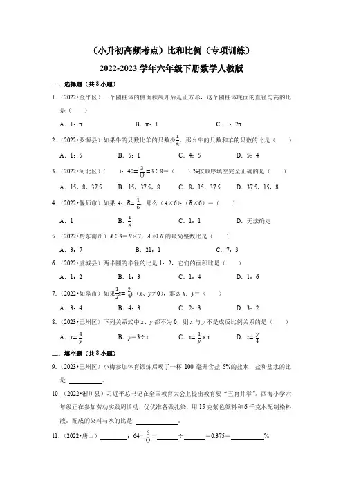 (小升初高频考点)比和比例(专项训练)2022-2023学年六年级下册数学人教版