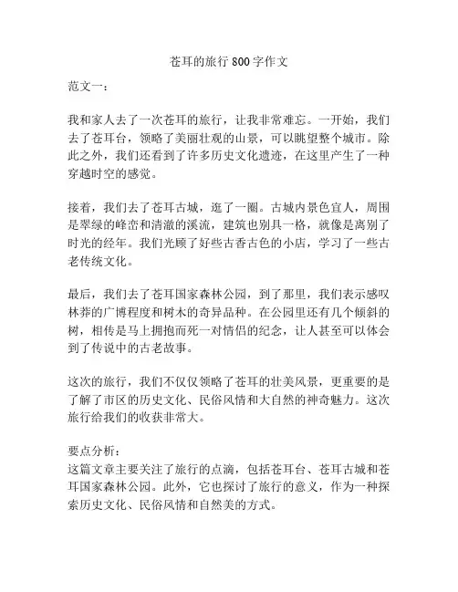 苍耳的旅行800字作文