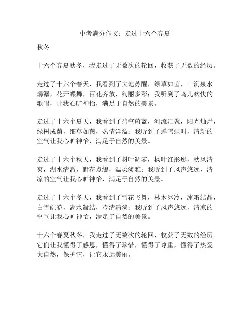 中考满分作文：走过十六个春夏