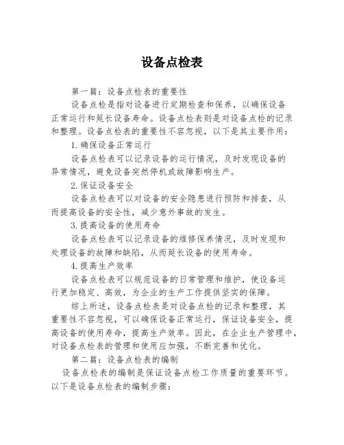 设备点检表3篇