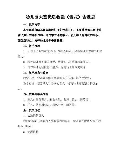 幼儿园大班优质教案《雪花》含反思