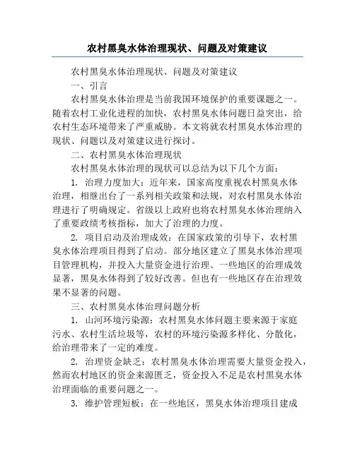 农村黑臭水体治理现状、问题及对策建议