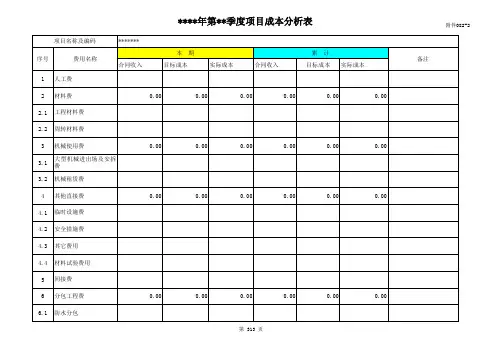 项目成本分析汇总表