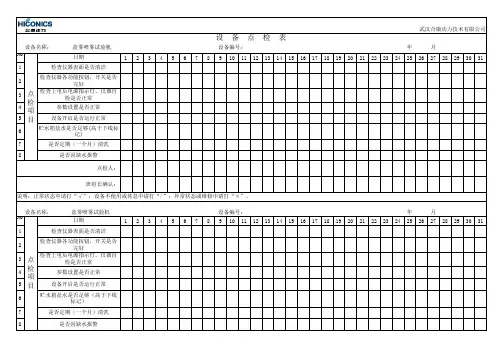 盐雾喷雾试验箱点检表
