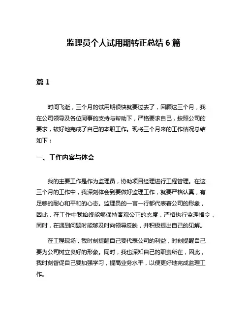 监理员个人试用期转正总结6篇
