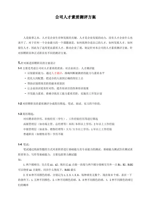 公司人才素质测评方案