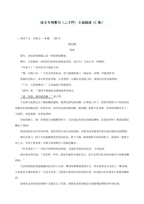中考语文专项集训：小说阅读(C卷)【含答案解析】