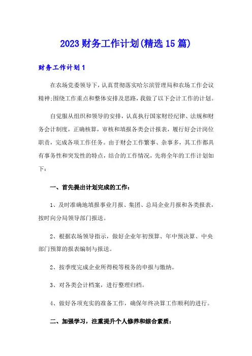 2023财务工作计划(精选15篇)