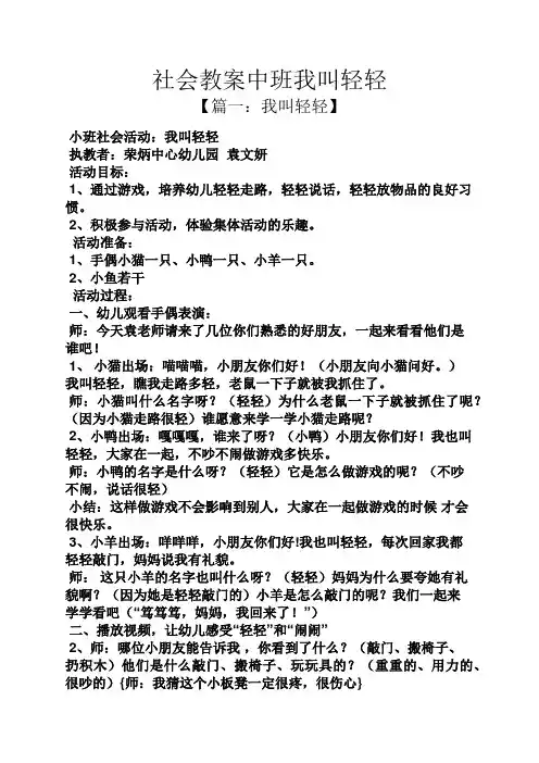 社会教案中班我叫轻轻