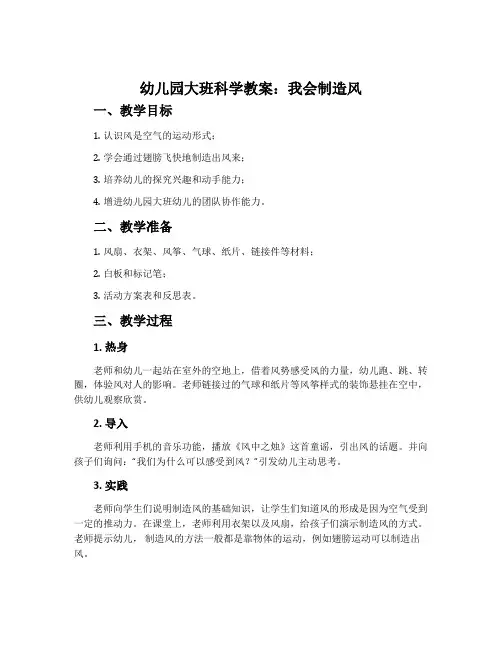 幼儿园大班科学教案《我会制造风》含反思