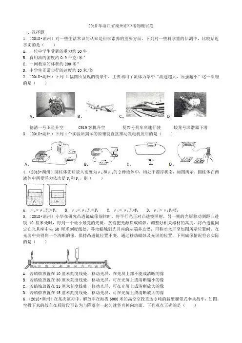 2018年浙江省湖州市中考物理(word,有解析)