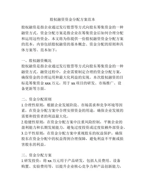 股权融资资金分配方案范本