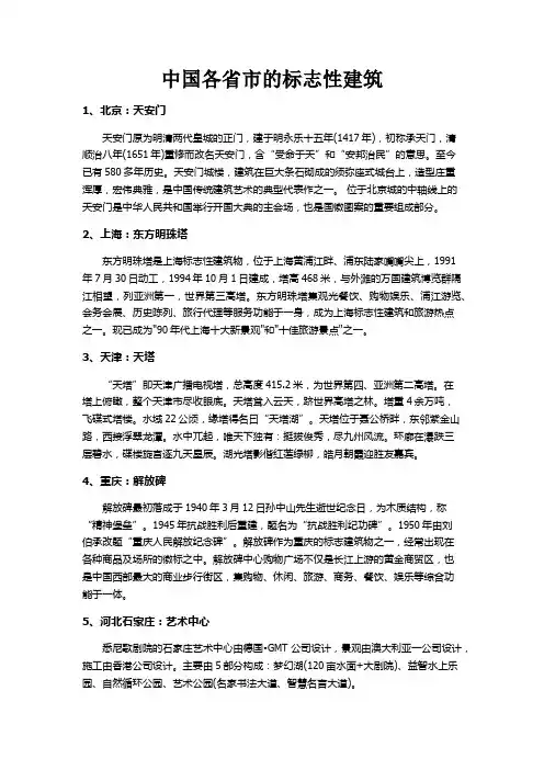 中国各省的地标性建筑
