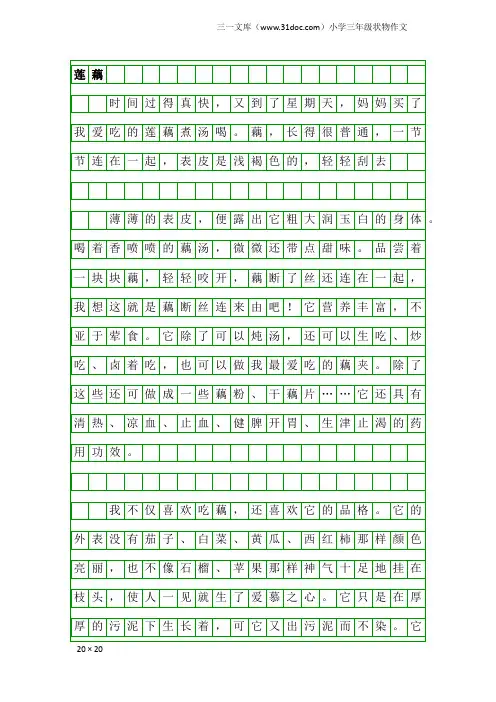 小学三年级状物作文：莲藕