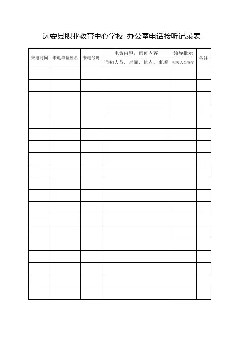 办公室电话接听记录表