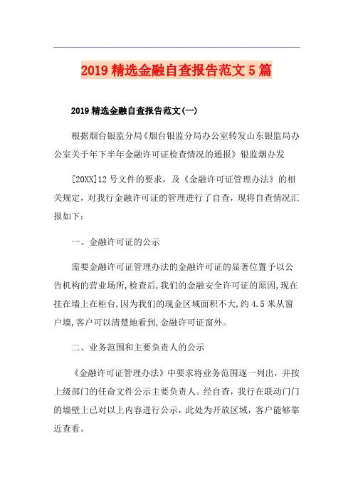 精选金融自查报告范文5篇