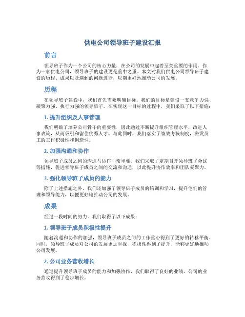 供电公司领导班子建设总结汇报