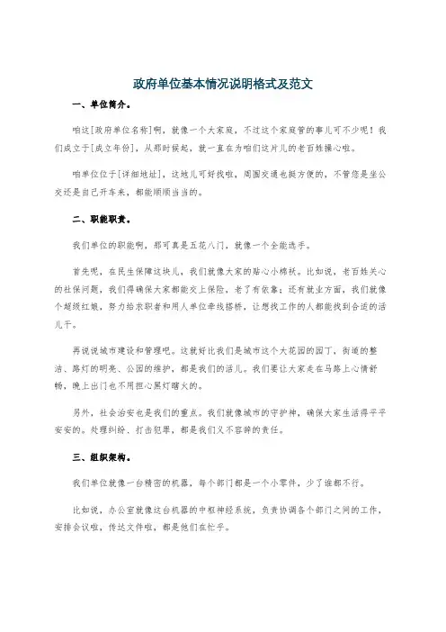 政府单位基本情况说明格式及范文