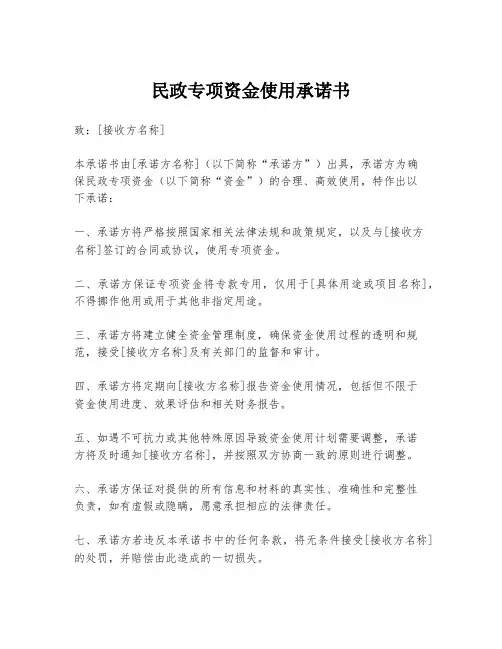 民政专项资金使用承诺书