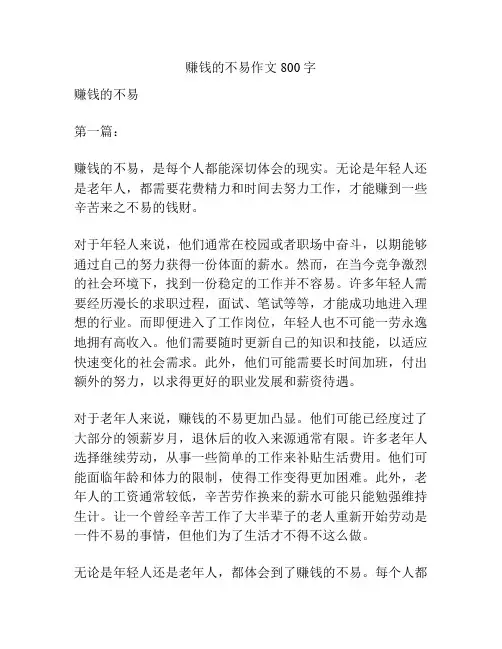 赚钱的不易作文800字