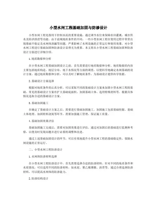 小型水闸工程基础加固与防渗设计