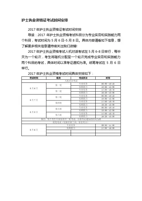 护士执业资格证考试时间安排