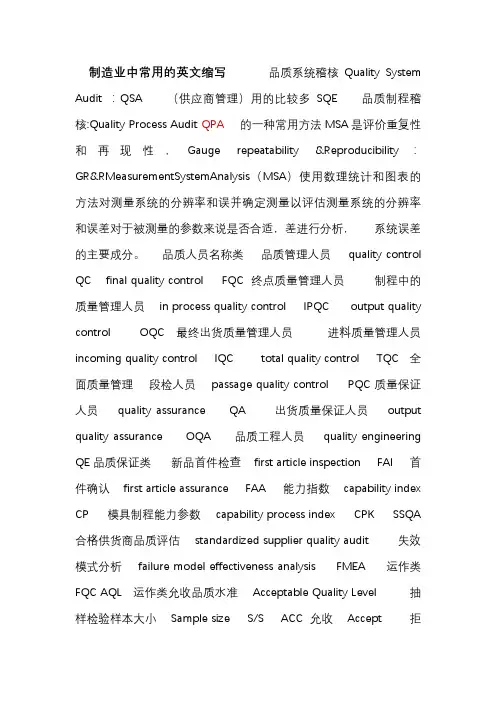 工厂英语缩写